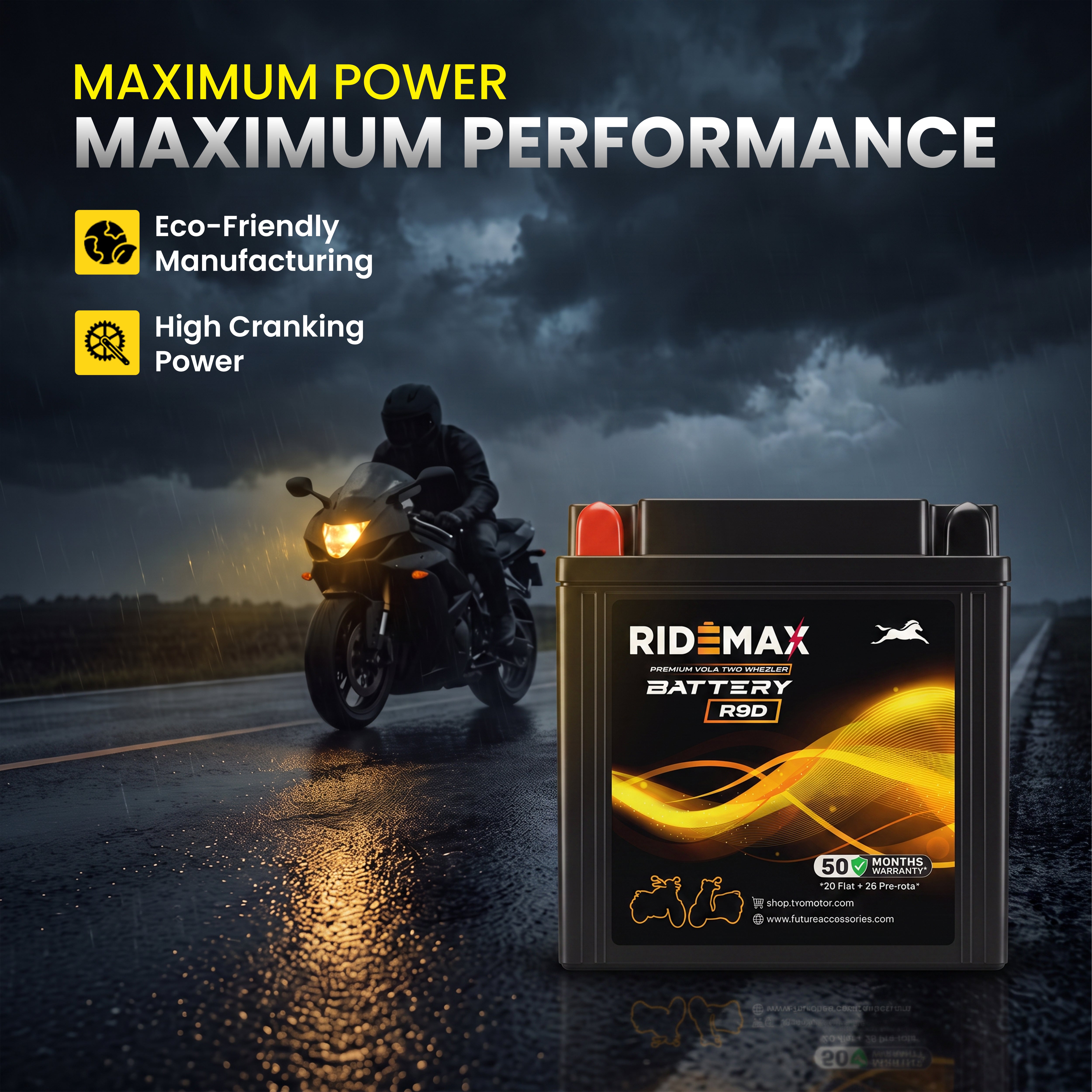 RideMax Premium VRLA 12 Volt Two Wheeler Battery R9D
